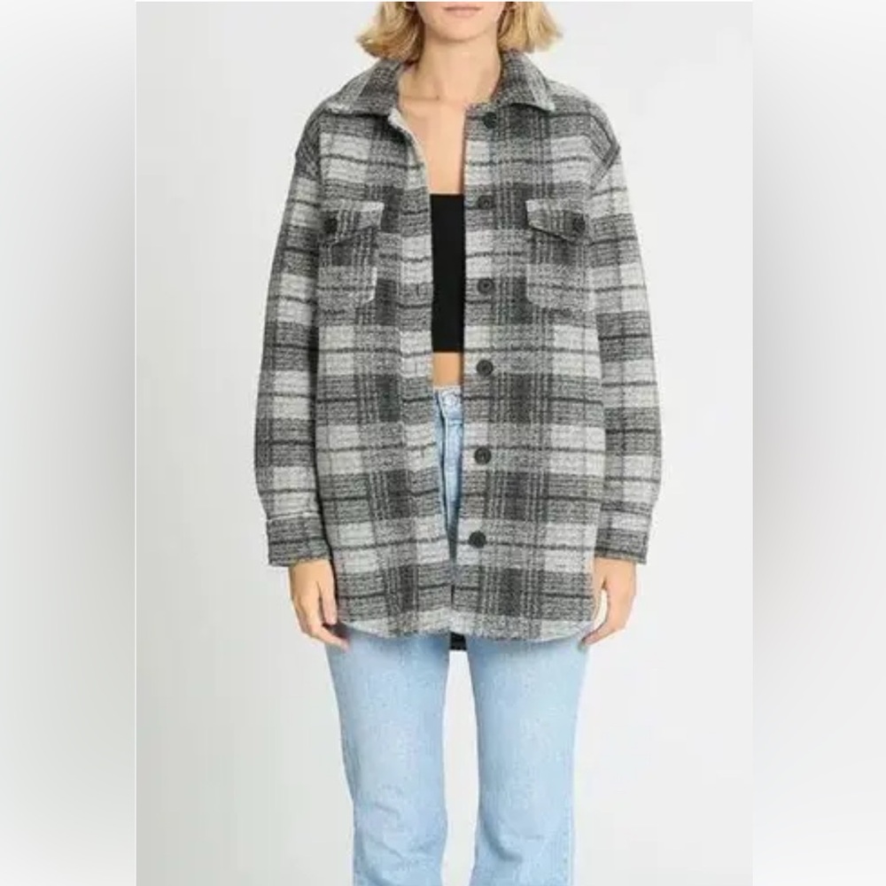 Dex Clothing Women’s Brushed Wool Blend Plaid Shacket in Tonal Grey NWT Size XS